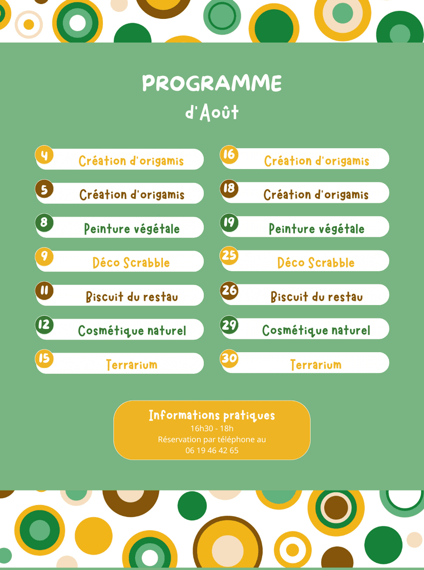 Programme du mois d'août